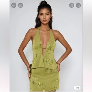 Shein Bae Green Halter Mini Sequin Ibiza vacation matching set Medium
